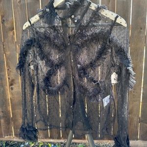 Super girly mesh and tulle butterfly button up blouse